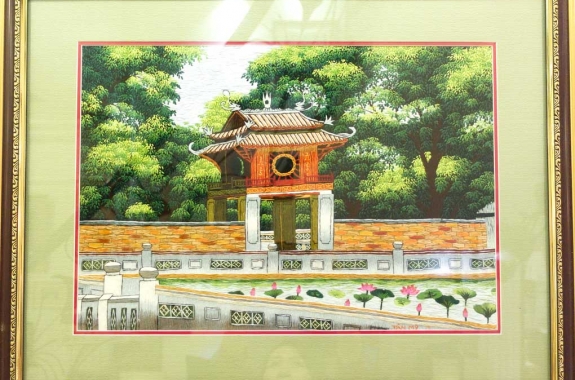 Hand-embroidered painting - Temple of Literature ( Out of stock)